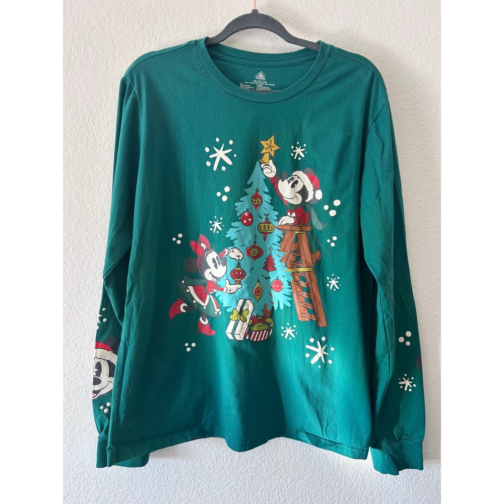 2022 Disney Mickey Minnie Mouse Christmas Tree Holiday Long Sleeve Shirt SZ L‎